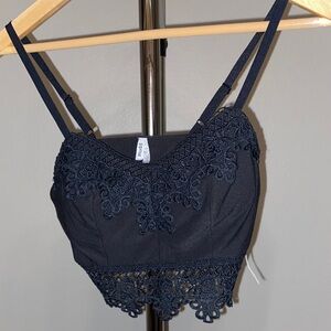 Mudd Navy Lace Trim Crop Top